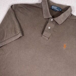 Polo Ralph Lauren  Polo Shirt Mens Size L Green Brown Cotton Orange Pony Logo